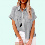 Didelio dydžio moteri&scaron;ka mada gėlių ra&scaron;to mar&scaron;kinėliai vasarai ir rudeniui kasdienis lininis topas moterims laisva sagstoma palaidinė trumpomis rankovėmis S balta