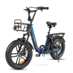 SAMEBIKE C05 Pro elektrinis dviratis, 20 colių riebios padangos žingsnis į priekį e-dviratis moterims, 500 W variklis 36 V 13 Ah baterija mėlyna