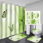 Didelės rai&scaron;kos poliesterio du&scaron;o užuolaidų rinkinys: Vandeniui atsparus, be gręžimo, mangostano dizainas vonios kambario pertvarai 3-piece set (mat + U-shaped + toilet lid) - 320g
