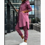 Moteri&scaron;kas madingas kasdienis flisinis kostiumas su gobtuvu XL rožinė