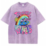 Moteri&scaron;ki medvilniniai skalbti mar&scaron;kinėliai Mada Laisvi mar&scaron;kinėliai O formos i&scaron;kirpte Spausdinti Ateivių atvykimas Trumpomis rankovėmis Vasariniai moteri&scaron;ki drabužiai S