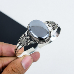 Natūralus &Scaron;ungito Akmuo Rankų Darbo 925 Sterlingo Sidabro Apyrankė, &Scaron;ungito Apyrankė, Žmonai, Unisex Apyrankė, Dovana Sužadėtuvėms 6" sidabras