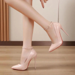 Sexy One Word Buckle High Heels Fashion 12cm Super Heel Lady Party Pumps Large Pointed Toe Stiletto Women's Shoes 38