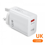 120 W USB įkroviklis greito įkrovimo GaN adapteris iPhone 16 15 Pro Huawei Xiaomi Redmi Note 12 Pro Plus telefonui su 10A/6A duomenų kabeliais UK Plug balta