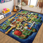 Vaiki&scaron;kas animacinių filmukų dėlionės kilimėlis greitkeliui &ndash; smagus kelių žemėlapio žaidimų kilimėlis vaikams ir tėvų bei vaikų kambariams 100x200 cm