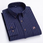 Nauji medvilniniai &bdquo;Oxford&ldquo; ilgomis rankovėmis verslo vyri&scaron;ki dryžuoti mar&scaron;kiniai &bdquo;Regular Fit&ldquo; logotipu vyri&scaron;ki laisvalaikio languoti mar&scaron;kiniai su priekine ki&scaron;ene 6XL
