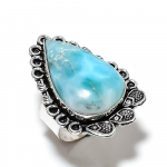 Caribbean Larimar Handmade 925 Sterling Silver Gift Ring Size 10 a1b41
