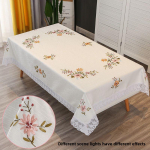 Rankomis siuvinėta moderni stačiakampė medvilninio lino staltiesė &scaron;viežios baltos spalvos 180x180