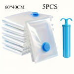Pack of 5 Vacuum Storage Bags with Hand Pump - Reusable Sealed Plastic Clothing, Blanket, Bedding Storage Bags 5 pieces