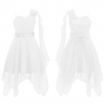 Pra&scaron;matni vaiki&scaron;ka mergaičių suknelė su aplikacijomis vakarėliui, asimetri&scaron;ka &scaron;ifono suknelė ant vieno peties su blizgančiais karoliukų juostele 15-16 Years balta