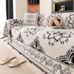 Skandinavi&scaron;ko stiliaus sofos užvalkalas, pilnai dengiantis, medžiaginis, siuvinėtas, pritaikomas, universalus keturių sezonų, sofos užtiesalas, namų dekoro aksesuarai 180*230cm balta