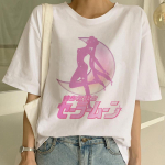 Sailor Moon Kawaii esteti&scaron;ki mar&scaron;kinėliai, moteri&scaron;ki Harajuku trumpomis rankovėmis 90S Ulzzang mar&scaron;kinėliai, mieli S balta