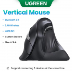 UGREEN ergonomi&scaron;ka pelė, belaidė Bluetooth vertikali pelė, Type-C įkrovimo vertikalios rankenos pelė, nuo pelės rankos mink&scaron;to garso pelė juoda