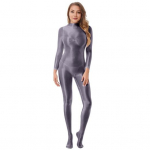 Lady Blizgantis Kūno kojinis triko Elastingas Seksualus Viso kūno kombinezonas Ilgomis rankovėmis Jumpsuit su užtrauktuku Blizgus Lygus Leotard Katytės kostiumas &scaron;okių praktikai, klubui, stulpo &scaron;okiui 180cm pilka