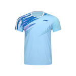 Li Ning Badmintono Serija Grafiti Ra&scaron;to V formos i&scaron;kirptės Patogūs Kvėpuojantys Kasdieniai Trumpomis Rankovėmis Mar&scaron;kinėliai Unisex Vir&scaron;ūnės Ledo Mėlyna AAYV025-5 L