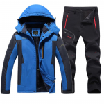 Vyri&scaron;kas didelio dydžio žieminis flisu pamu&scaron;alu alpinizmo kostiumas: Atsparus vėjui, Atsparus lietui, Storas ir &Scaron;iltas. 6XL mėlyna/juoda