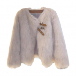 Auutmn Winter Lady Cardigan Coat Furry Pliu&scaron;inė sagtimi ir dirželio dekoro V kaklelis ilgomis rankovėmis pastorintas vientisos spalvos dirbtinio kailio megztinis megztinis striukė L