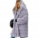 Moteri&scaron;ka žieminė striukė plius dydžio dirbtinio kailio laisvi vir&scaron;utiniai rūbai su gobtuvu Vidutinio ilgio sluoksniuotas termo pliu&scaron;inis paltas kasdieniam darbui lauke XXXL