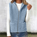 Women's casual fashion loose lambskin vest L tamsiai mėlyna