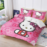 &bdquo;Hello Kitty&ldquo; spausdintas miegamojo patalynės komplektas, antklodės užvalkalas, kalėdinės dovanos, komforti&scaron;kas animacinis filmas su pagalvės užvalkalu AU Single(140*210cm)3pcs