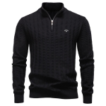 Callaway Rudens ir žiemos siuvinėjimo naujas dryžuotas žakardinis moteri&scaron;kas didelio dydžio megztinis, su pusiau užtrauktuku ir stovinčia apykakle, verslo megztinis XL black