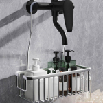 Sidabrinis/Juodas/Pilkas pakabinamas du&scaron;o krep&scaron;ys su kabliukais Didelės talpos vonios laikymo lentyna Nerūdijanti vonios pakabinama lentyna Namai sidabras