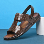 Originalios Odinės Sandalai Vyrams Plok&scaron;čiu Padu Akmens Ra&scaron;to Atviru Pir&scaron;tu Kvėpuojantys Vienspalviai Klasikiniai Kasdieniniai Vyri&scaron;ki Sandalai &Scaron;lepetės 37 ruda