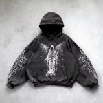 ZYLLO Retro gotikinio stiliaus grafikos atspaudas Hip Hop stiliaus džemperis su gobtuvu vyrams Y2k Grunge Punk kasdienis laisvas puloveris moterims gatvės apranga džemperis su gobtuvu L