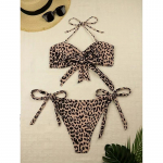 Leopardo ra&scaron;to mazguotas ta&scaron;kuotas bikinis moterims be petne&scaron;ėlių bandeau maudymosi kostiumėlis moteri&scaron;kas maudymosi kostiumėlis dviejų dalių bikini komplektas maudymosi kostiumėlis maudymuisi L