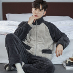 Vyri&scaron;ki flaneliniai pižamos 2 dalių komplektai rudens žiemos storio &scaron;ilti miego drabužiai vyri&scaron;ki namų kostiumai mink&scaron;ti naktiniai pižama loungewer L