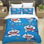 Doraemono Anime Serijos Patalynės Komplektas, Įskaitant Antklodės Užvalkalą ir Pagalvių Užvalkalus, 3 dalių Komplektas; Miegamojo dekoras 135x200cm blue