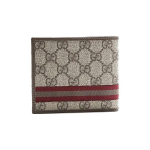 Gucci GG Supreme dvigubo sulankstymo piniginė Smėlio spalvos su juoda ir žalia juostele Kortelių laikiklis 138086-KGD8R-9793 Basic Set (Bag+Dust Bag)