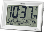 RHYTHM Citizen žadintuvas su termometru ir CITIZEN Paldigit Wide DL laikrodis, valdomas radijo bangomis, higrometras, baltas, 117x173x57mm, 8RZ151-003 balta