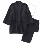Vyri&scaron;kas medvilninis kimono chalatas, pižama, plonas, pavasariui ir rudeniui, juodos ir tamsiai mėlynos spalvų &scaron;eimos drabužiai, laisvas, kasdienis vyri&scaron;kas chalato rinkinys M
