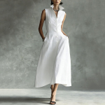 Sleeveless Button Down Maxi Dress with Collared Neck and Flared Hem for Women Elegant A Line Shirt Dress Summer Wear S balta