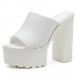 14 cm itin auk&scaron;takulnės platforminės &scaron;lepetės moterims, atviros noselės, užsegamos basutės, PU, ​​juodos ir baltos, 35&ndash;42 dydis, &bdquo;Zapatos De Mujer&ldquo;. 35 balta