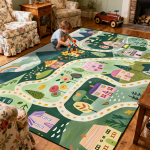 Vaikams Imituojamas Kelias Dideli Kilimai Dekoras Namams Tatamis Miegamojo Kilimas Animacinis Dekoras Svetainės Plotas Grindų Kilimėlis Plaunamas Mink&scaron;tas 100cm x 120cm black