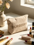 BURBERRY Smėlio spalvos Didelio raidės Logotipo Užtrauktuku Makiažo Kosmetinė, Prekės ženklo Grožio Aksesuaras, Vandeniui atsparus Kosmetikos Laikymo Mai&scaron;elis Moterims Kelionėms Kasdienis Smulkių Daiktų Piniginė