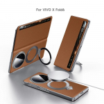 Sulada Premium natūralios karvės odos magnetinis atverčiamas dėklas VIVO X Fold 6 XFold6, su žiedo laikikliu, laikikliu, i&scaron;maniuoju langeliu VIVO X Fold6 ruda
