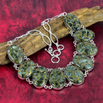 Vario Seraphinite Karoliai Brangakmenių Papuo&scaron;alai, 925 Kieto Sterlingo Sidabro Karoliai, Reguliuojama Rankų Darbo Grandinėlės Karoliai Dovana Žmonai Papuo&scaron;alai 18 Inches With Adjustable Chain black