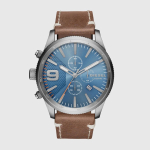 Dyzelio vyri&scaron;kas Rasp Chrono kvarcinis laikrodis Mėlynas ciferblatas Oda 50mm DZ4443 mėlyna