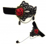 Les Tr&eacute;sors De Lily [K6570] - Parure cr&eacute;ateur 'Courtisanes' rouge noir (dentelle velours) (bracelet bague + chaine cheville)