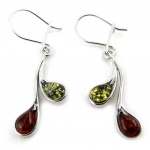 Les Tr&eacute;sors De Lily [N2257] - Dormeuses Argent 'Inspiration' ambre cognac verte (rhodi&eacute;) - 27x8 mm