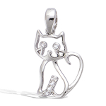 Les Tr&eacute;sors De Lily [P1179] - Pendentif Argent 'Chat Silhouette' blanc argent&eacute; (rhodi&eacute;) - 15x10 mm balta