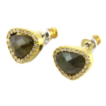 7bis [Q1387] - Boucles artisanales 'Sissi' gris blanc dor&eacute; (labradorite) - 10x8 mm