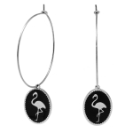 Les Tr&eacute;sors De Lily [Q2479] - Cr&eacute;oles cr&eacute;ateur acier 'Flamant Rose' noir argent&eacute; - 33 mm- 18x14 mm