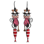 Les Tr&eacute;sors De Lily [Q5736] - Dormeuses cr&eacute;ateur 'Lilipoupettes' (chats sardines) rose rouge noir - 50x15 mm ry&scaron;kiai rožinė