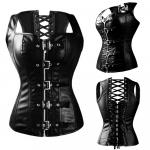 Moteri&scaron;kas odinis gotikinis korsetas &bdquo;Bustier&ldquo; vir&scaron;utinis &bdquo;Steampunk&ldquo; kostiumas, klubinė apranga Seksualus apatinis trikotažas &bdquo;Burlesque Espartilho&ldquo; 5XL black