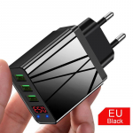 VAORLO LED įkroviklis USB prievadas 5V 3.1A greitas įkrovimas, trys jungtys USB įkrovimo kabeliui EU ES ki&scaron;tukas LED ekranas EU Plug Black juoda