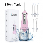 350 ml / 220 ml belaidis burnos drėkintuvas, ne&scaron;iojamas vandens dantų siūlas, USB įkraunamas vandens srovės siūlas, dantų krap&scaron;tukas Bucal 5 Jet Tip 3 režimai rožinė